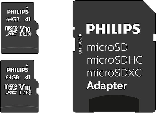 Philips MicroSDXC 64GB Class 10 U1 V10 A1 UHS-I 80MB/s With Adapter view 1
