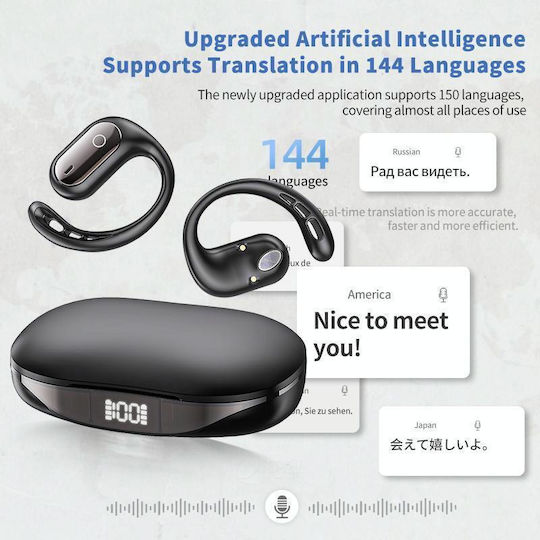 Open Ear Bluetooth Handsfree Headphones with Charging Case Black – vizualizare 7
