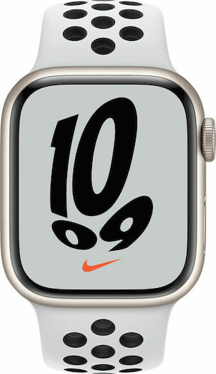 Apple Watch Series 7 Nike Aluminium 45mm Waterproof with Heart Rate Monitor (Starlight)