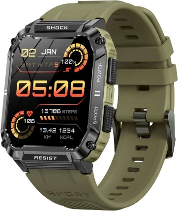Hamtod T3 1.95 Inch Three Defenses Sport Smart Watch Support Bt Call Sport Modes Sleep Heart Rate Blood Oxygen Blood Pressure Monitoring Army Green view 1