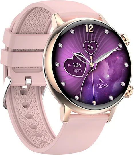 Live On Smartwatch Idealstore 1.1 Inch Hd Amoled Display Bluetooth Call Message Notifications Nfc Heart Rate Sleep Monitoring Voice Assistant Built-in Speaker Microphone Ip68 Alarm Android-ios Long Battery Pink Silicon Edition