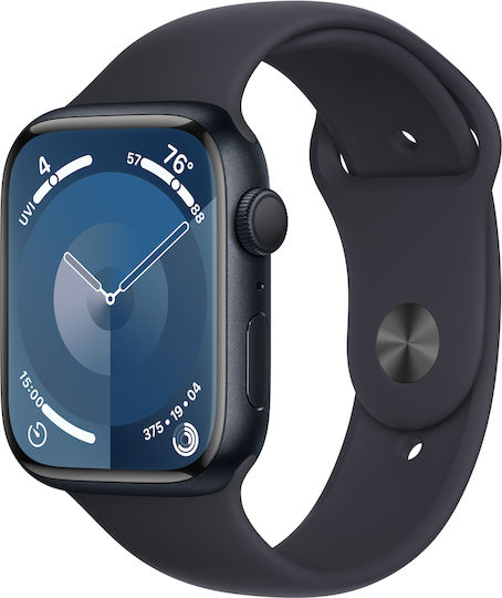 Apple Watch Series 9 Aluminium 45mm Waterproof with Heart Rate Monitor (Midnight with Midnight Sport Band (M/L)) view 1