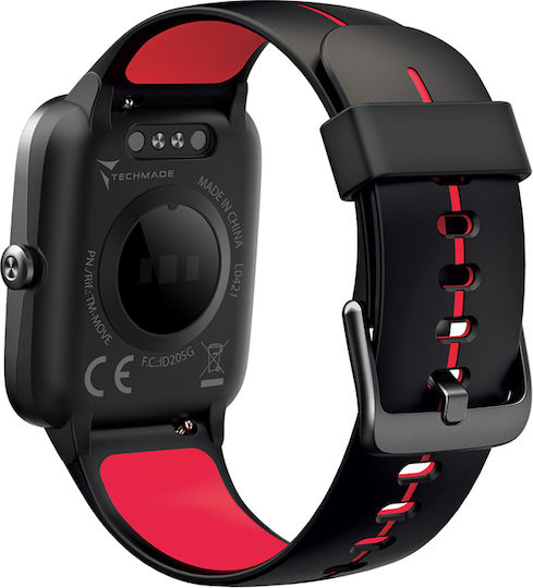 Techmade Sport 37mm Smartwatch with Heart Rate Monitor (Black/Red) view 3