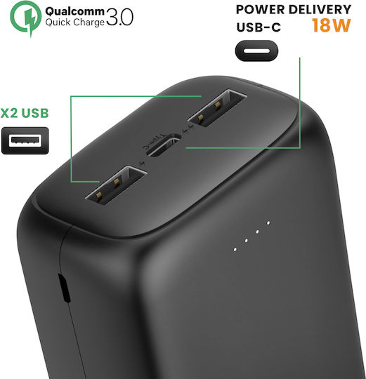 Akashi ALTPB30COMPBL Power Bank 30000mAh 18W with 2 USB-A Ports and USB-C Port Power Delivery / Quick Charge 3.0 Black view 2