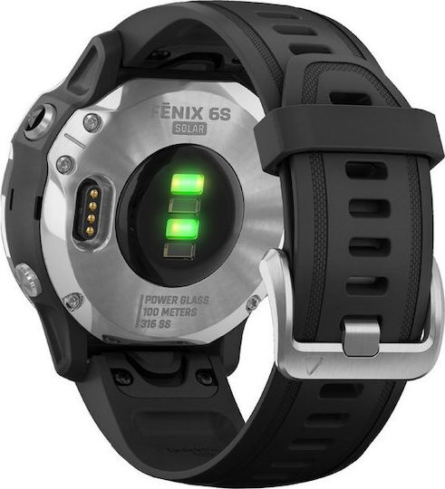 Garmin Fenix 6S Solar Stainless Steel 42mm Waterproof Smartwatch with Heart Rate Monitor (Silver with Black Band) view 6