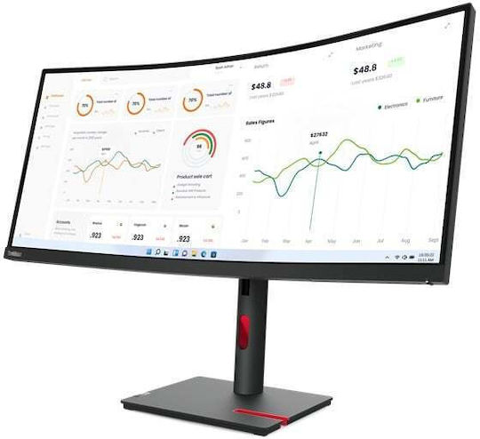 Lenovo ThinkVision T34w-30 Ultrawide VA Curved Touch Monitor 34" QHD 3440x1440 with Response Time 4ms GTG vue 2