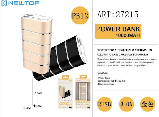 Newtop PB12 Power Bank 10000mAh with 2 USB-A Ports Black
