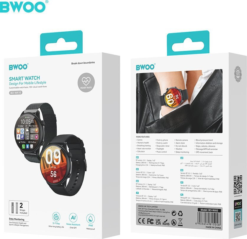Bwoo Smartwatch Wa-10 1.32” Amoled Black view 3
