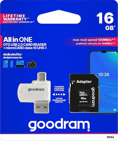 GoodRAM M1A4 microSDHC 16GB U1 UHS-I 100MB/s with USB Reader