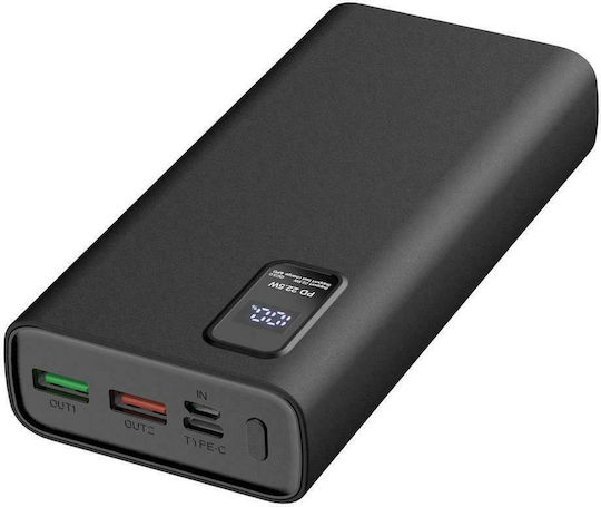 Platinet PL0412 Power Bank 20000mAh 22.5W with 2 USB-A Ports and USB-C Port Power Delivery / Quick Charge 3.0 Black