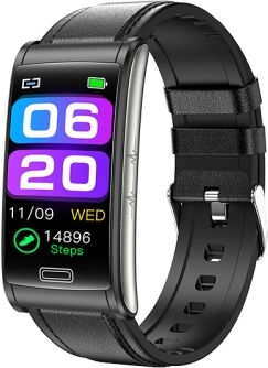 E600 1.47 Inch Color Screen Smart Watch Leather Strap Support Heart Rate Monitoring Blood Pressure Monitoring Black view 1