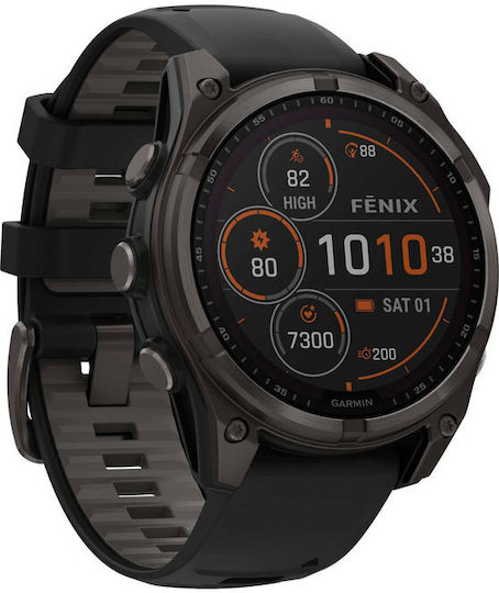 Garmin Fenix 8 Solar Titanium 47mm Waterproof Smartwatch with Heart Rate Monitor (Sapphire, Carbon Grey Dlc Titanium With Black/pebble Grey Silicone Band) vue 2