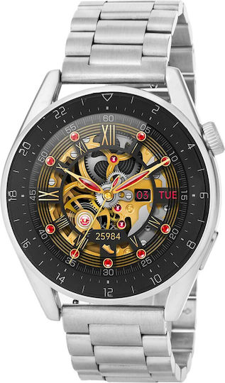 3Guys 3GW3184 46mm Smartwatch with Heart Rate Monitor (Stainless Steel Bracelet) view 1