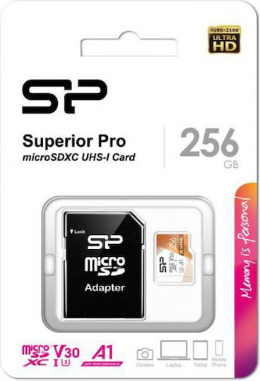 Silicon Power Superior Pro microSDXC 256GB U3 V30 A1 UHS-I 100MB/s Memory Card with Adapter vue 3