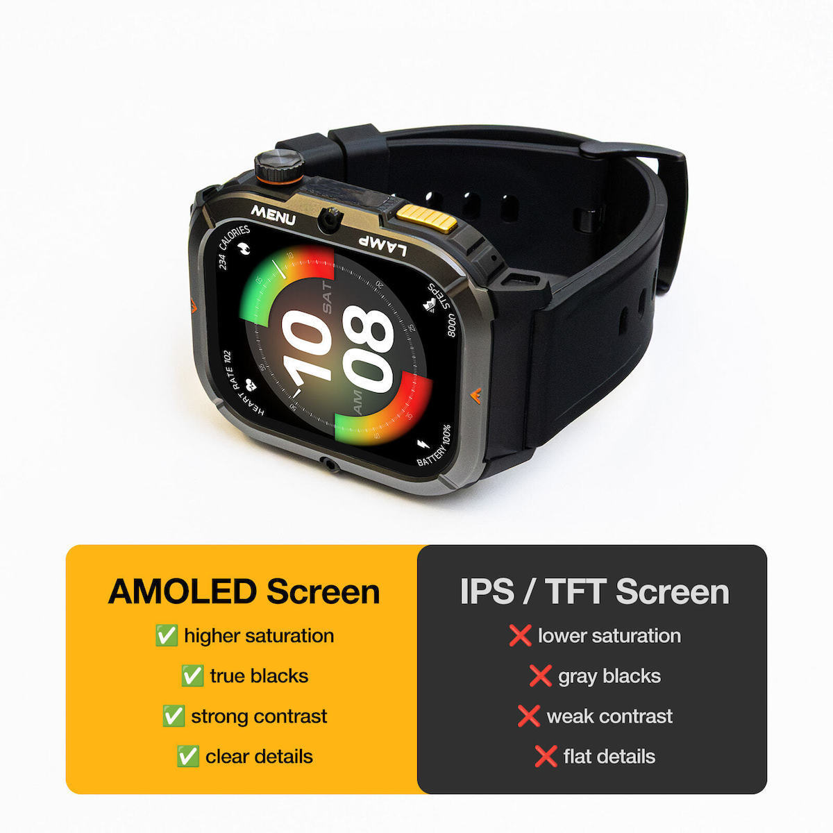 AGM Legion 3 Waterproof Smartwatch with Heart Rate Monitor Black view 4