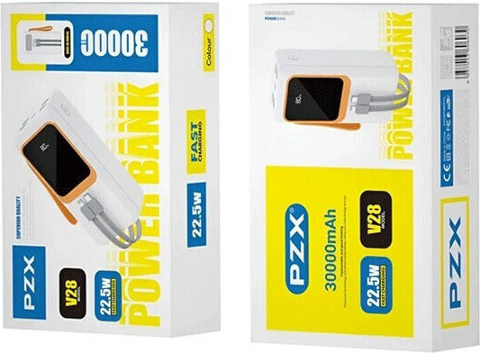 PZX V28 Power Bank 30000mAh 22.5W with 2 USB-A Ports White view 1
