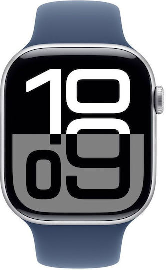 Apple Watch Series 10 Aluminium 42mm Waterproof with Heart Rate Monitor (Silver with Denim Sport Band (S/M)) view 2