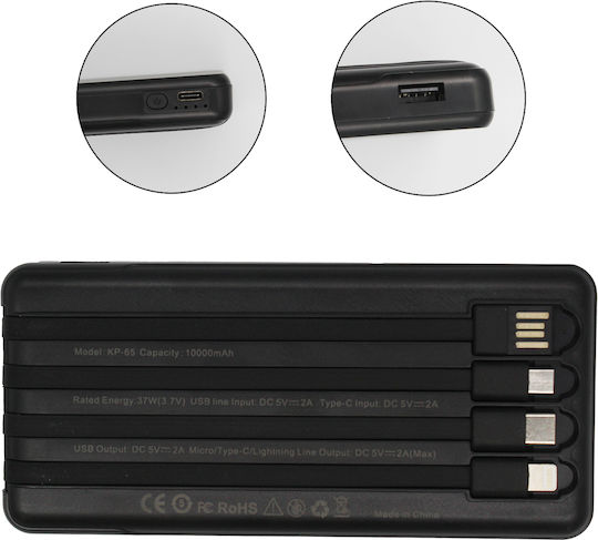 KLGO KP-65 Power Bank 10000mAh 37W with USB-A Port Black view 2