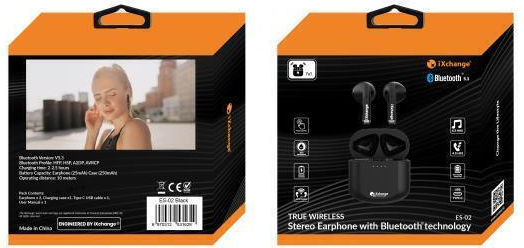 iXchange ES-02 In-ear Bluetooth Handsfree Earphones with Charging Case Black view 3