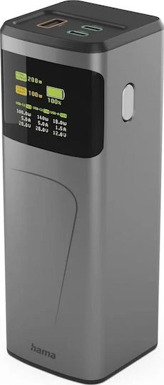 HAMA High Power 24000mAh 200W with USB-A Port and 2 USB-C Ports Quick Charge 3.0 Gray view 1