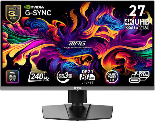 MSI MPG 272URX QD-OLED HDR Gaming Monitor 26.5" 4K 3840x2160 240Hz with Response Time 0.03ms GTG