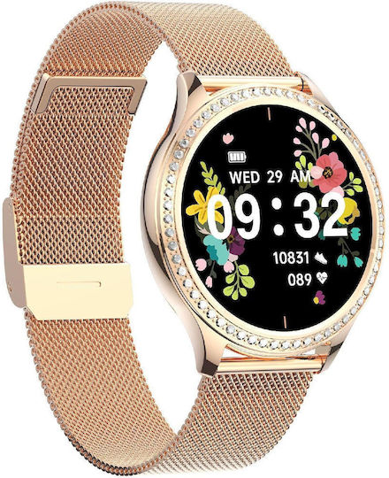 Ak53 Ip67 Bt5.2 1.32inch Smart Watch Support Voice Call Health Monitoring Style:steel Mesh Strap Gold view 2