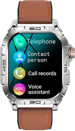 K63 1.96-inch Heart Rate Blood Oxygen Monitoring Bluetooth Call Sports Smart Watch Color Brown Leather view 1