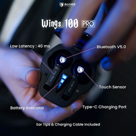 Sades Wings 100 Pro In-ear Bluetooth Handsfree Earphones with Charging Case Black vue 4