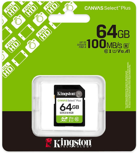 64gb Sd Memory Card Kingston Canvas Select Plus Uhs-i U1 V10 Read Speed Up To 100mb/s view 2