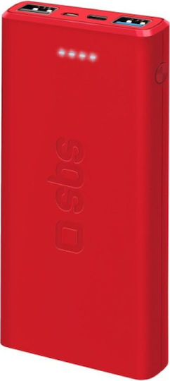 SBS Power Bank 10000mAh with 2 USB-A Ports and USB-C Port Red
