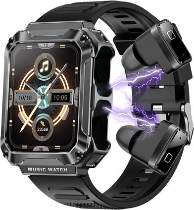 Ovisen T93 1.96 Inch Ips Screen 2 In 1 Bluetooth Headset Smart Watch Supports Blood Oxygen Monitoring Bluetooth Music Black