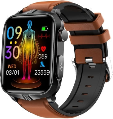Tk11p 1.83 Inch Ips Screen Ip68 Waterproof Leather Band Smart Watch Support Stress Monitoring Ecg Brown