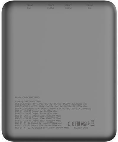 Canyon PB-2008 Power Bank 20000mAh 100W with 2 USB-A Ports and 2 USB-C Ports Gray view 4