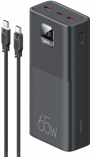 Usams PB68 Power Bank 30000mAh 65W with 2 USB-A Ports and USB-C Port Quick Charge 3.0 Black
