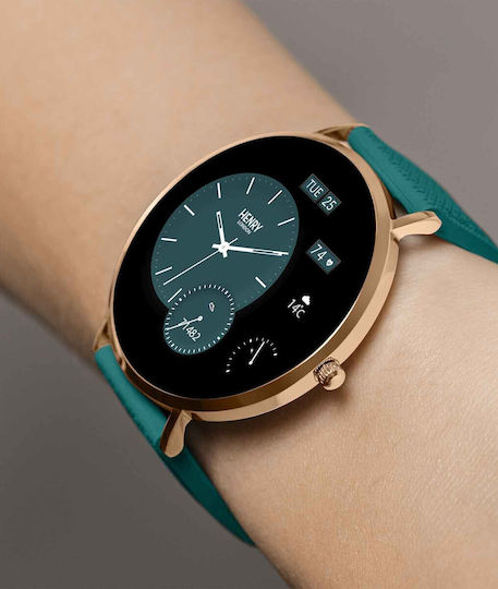 Henry London Smart Stainless Steel 43mm Smartwatch with Heart Rate Monitor (Rose & Teal Silicone) view 8