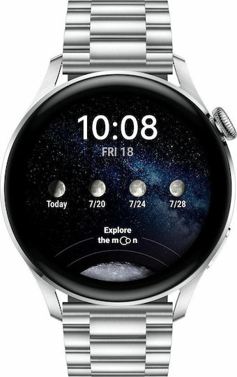 Huawei Watch 3 Elite Stainless Steel 46mm Waterproof with eSIM and Heart Rate Monitor (Silver) view 1