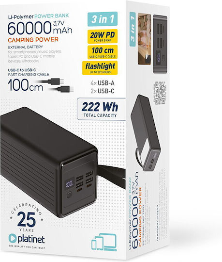Platinet Power Bank 60000mAh 20W Power Delivery Black view 4