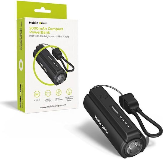 Mobile Origin PB7 with Flashlight and USB-C Cable Power Bank 5000mAh 12W Black view 2