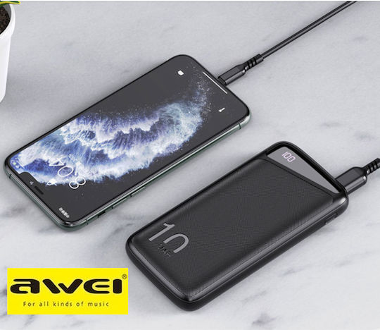 Awei P103K Power Bank 10000mAh 22.5W with 2 USB-A Ports and USB-C Port Black view 3