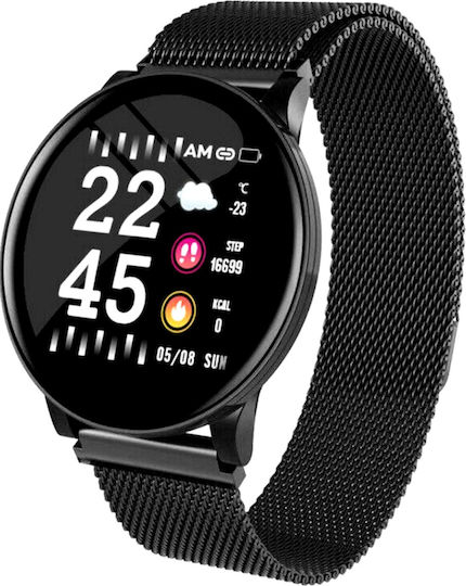 Smartwatch Fitness Bracelet Smart Collection 1.3 Inch Display Step Distance Monitoring Heart Rate Detection Anti-lost Function Photo Control Call Text Notifications Ip67 Waterproof Black Metal