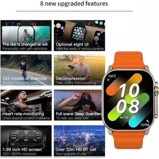 T900 Ultra Smartwatch with Heart Rate Monitor (Orange) view 3
