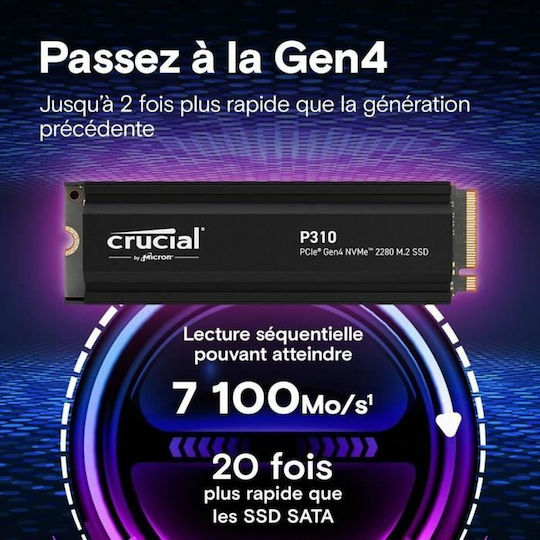 Crucial P310 SSD 4TB M.2 Type with PCI Express 4.0 Connection and Heatsink CT4000P310SSD5 vue 8