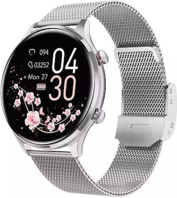 Nubi AK50 Smartwatch with Heart Rate Monitor (Silver Case / Silver Milanese Strap)