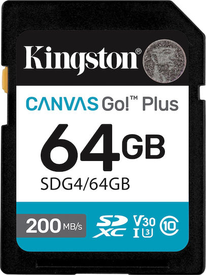 Kingston Canvas Go Plus SDXC 64GB U3 V30 UHS-I with Adapter view 1