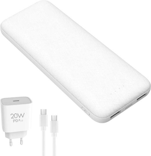 Platinet Set Power Bank 10000mAh 20W with 2 USB-A Ports and USB-C Port Power Delivery White