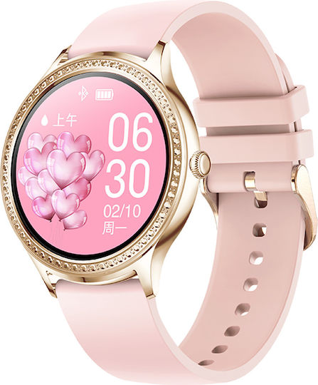 Smartwatch Idealstore Ladywatch Call Notification Call Rejection Message Notification Display Health Monitoring Pedometer Sports Modes Sleep Analyzer Weather Forecast Temperature Sensor Sedentary Reminder Pink Gold Color