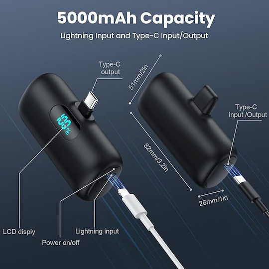 Portable K53-TYPE-C Power Bank 5000mAh 15W Power Delivery Black view 2