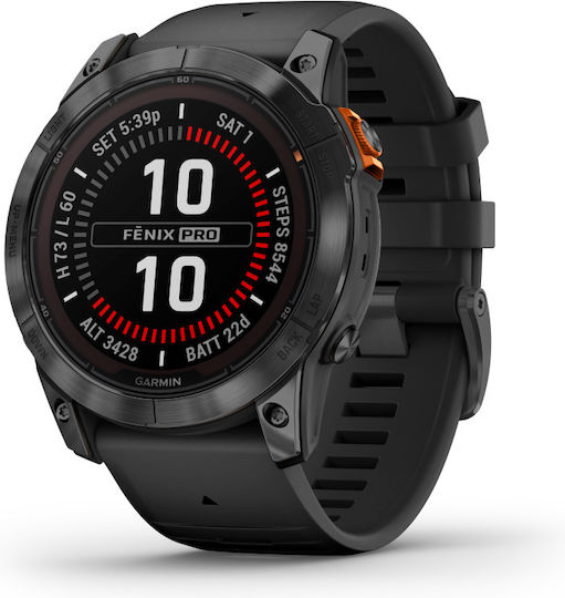 Garmin Fenix 7X Pro Solar Stainless Steel 51mm Waterproof Smartwatch with Heart Rate Monitor (Slate Grey with Black Band) view 1