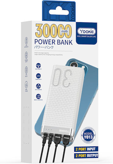 Yookie YO13 Power Bank 30000mAh with 2 USB-A Ports White view 3