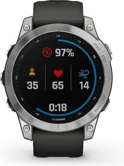 Garmin Fenix 7 Stainless Steel 47mm Waterproof Smartwatch with Heart Rate Monitor (Silver with Graphite Band) view 3